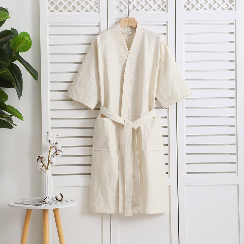 Cotton Single - layer Yarn Bathrobe Spring Summer Cropped Sleeves Mid - length Bathrobe - E. M. E. LLC0