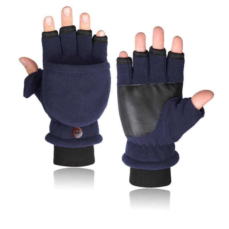 Double - layer Velvet Gloves Flip Touch Screen Half Finger Gloves - E. M. E. LLC0