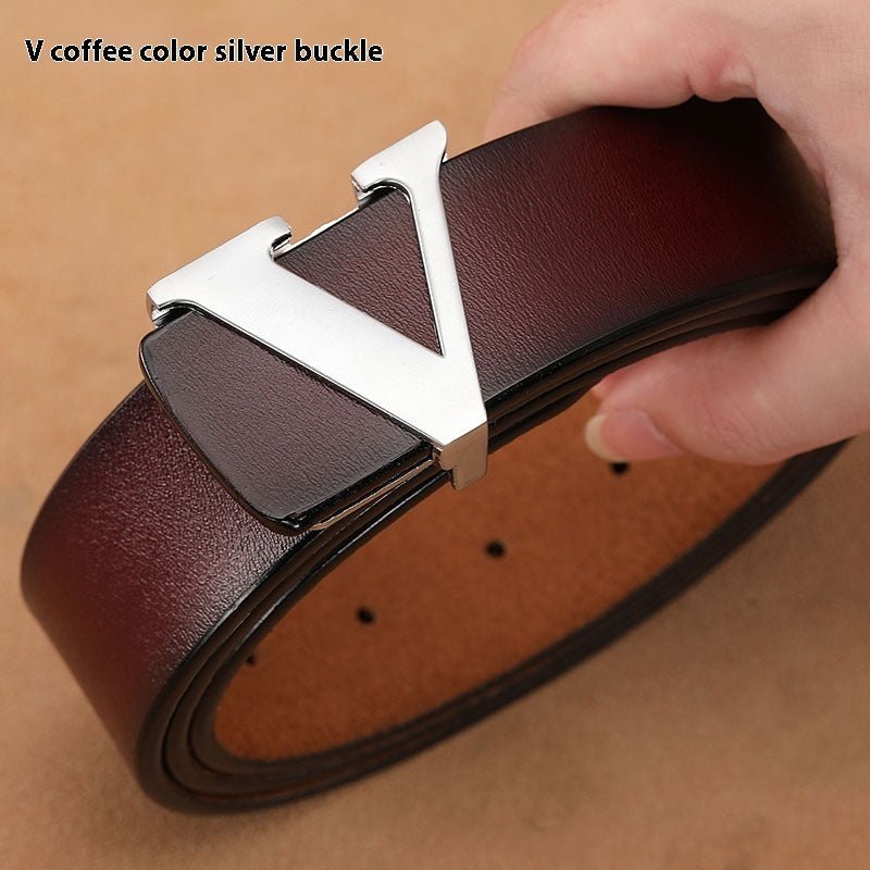 Factory Direct Sales Retro Smooth Genuine Leather Pure Cowhide Letter V Pants Belt - E. M. E. LLC0