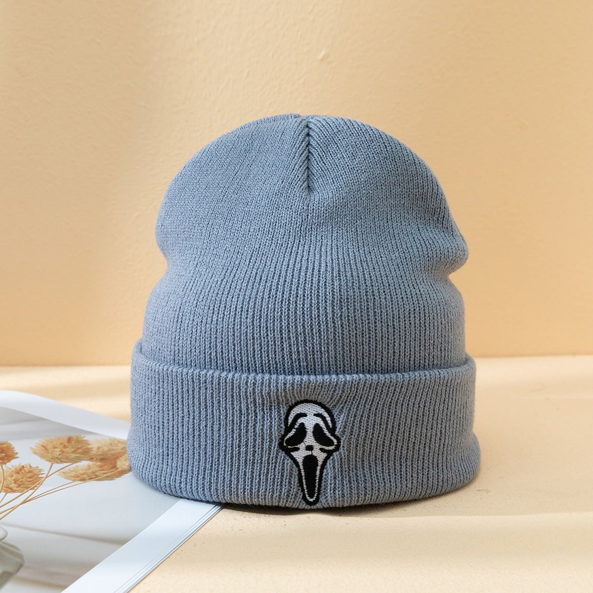 Halloween Dark Embroidered Ghost Face Skeleton Head Fashion Autumn And Winter Warm Fashion Men's And Women's Knitted Hat - E. M. E. LLC0