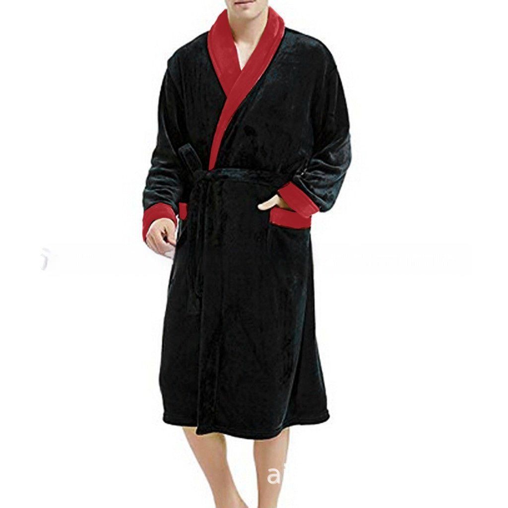 Men's Large Size Bathrobe Long Sleeve Nightgown - E. M. E. LLC0