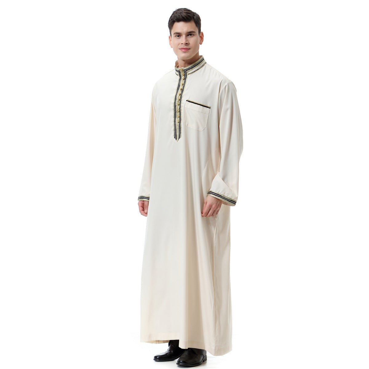 Muslim Arab Middle East Men's Applique Stand Collar Robe, TH810 - E. M. E. LLC0