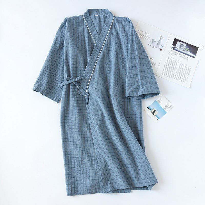 Spring And Summer Japanese Men's Kimono Nightgown Bathrobe Washed Cotton Gauze - E. M. E. LLC0