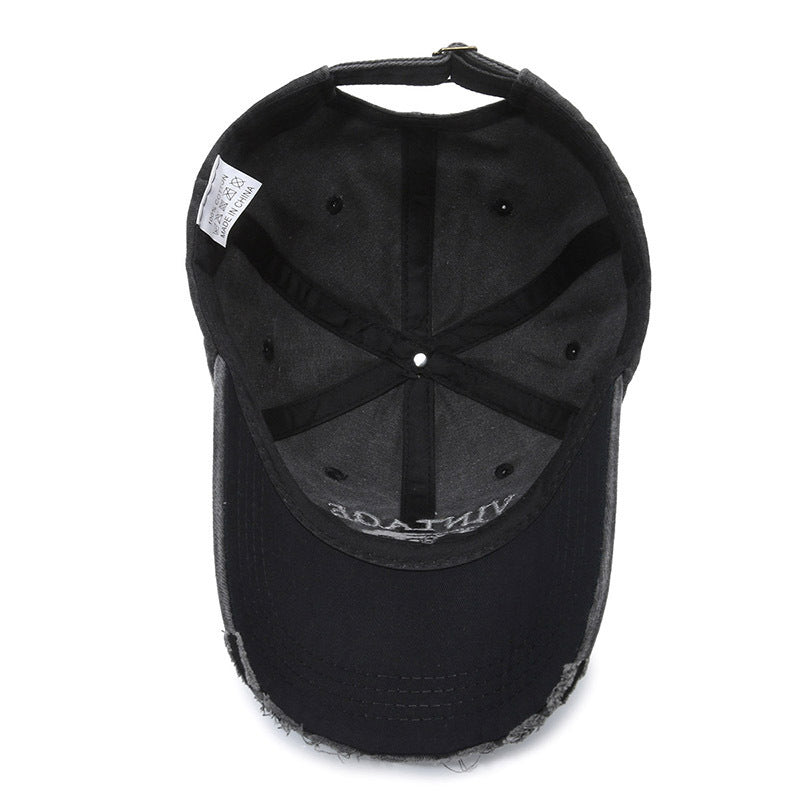 American Retro Soft Top Make Old Ripped Letter Embroidered Baseball Cap - E. M. E. LLC0