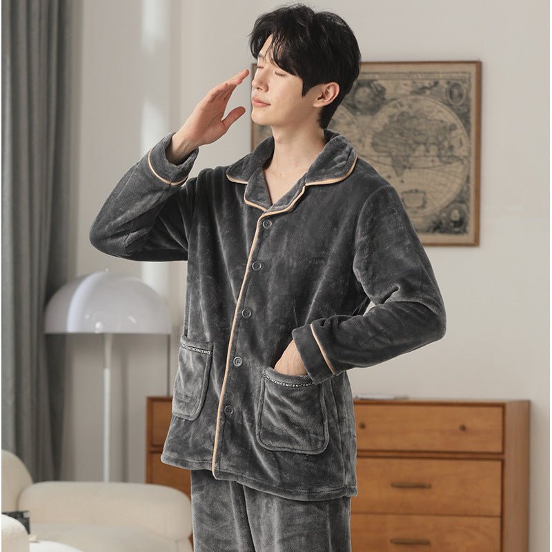 Autumn And Winter Flannel Men's Pajamas Men's Lapel Cardigan - E. M. E. LLC0