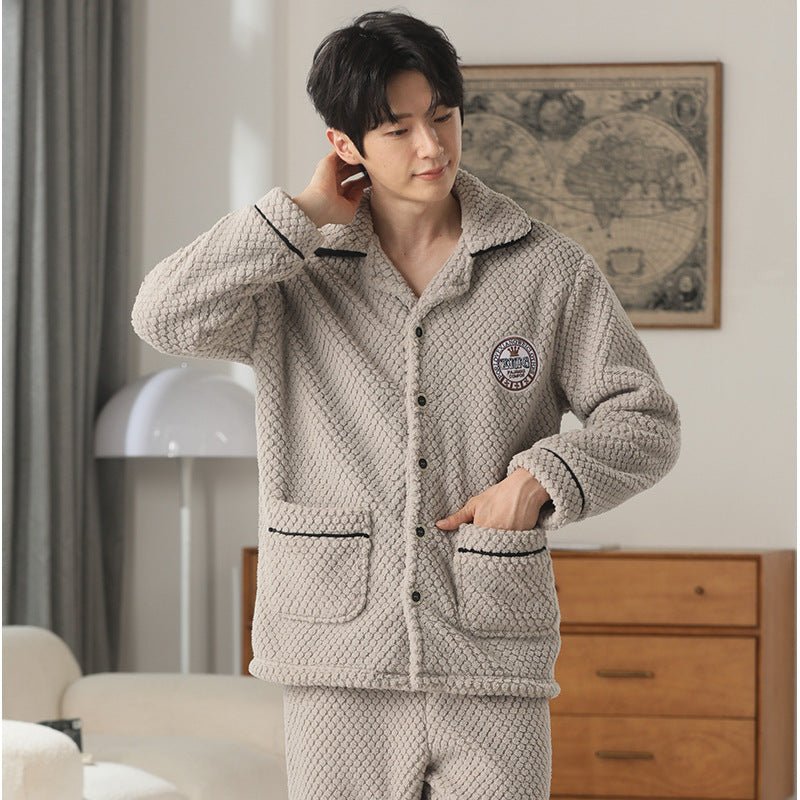 Autumn And Winter Flannel Men's Pajamas Men's Lapel Cardigan - E. M. E. LLC0