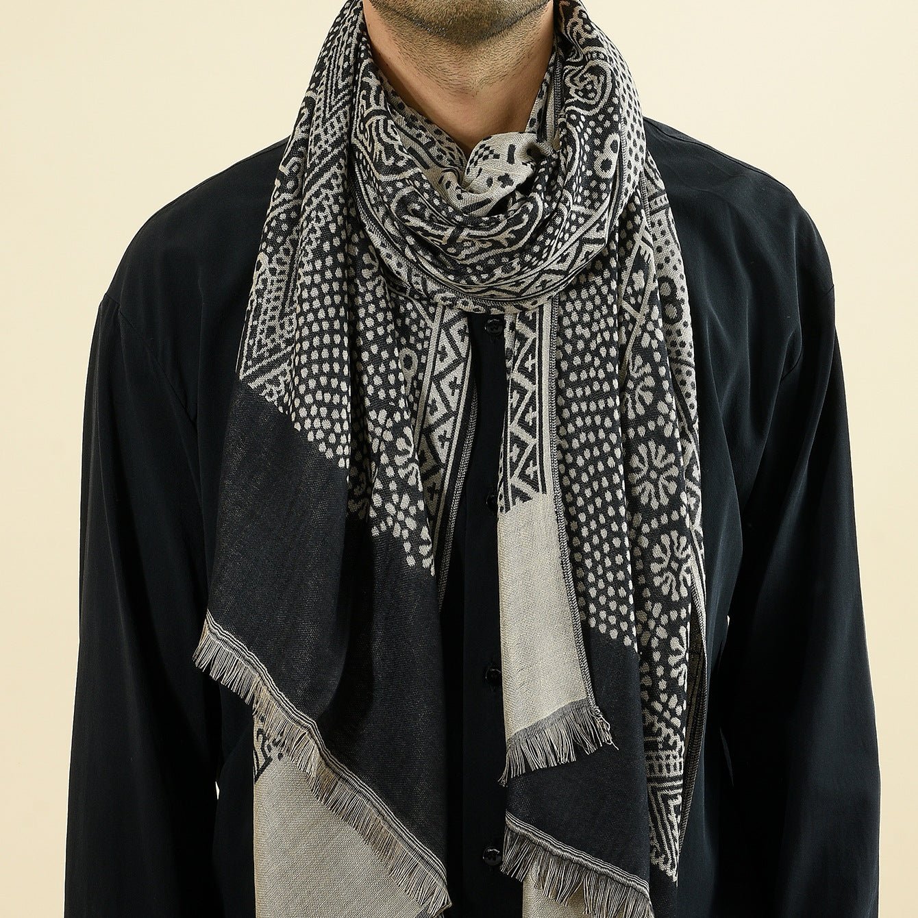 Cotton And Linen Yarn - dyed Scarf Short Beard Ethnic Style - E. M. E. LLC0