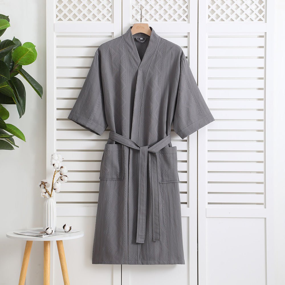 Cotton Single - layer Yarn Bathrobe Spring Summer Cropped Sleeves Mid - length Bathrobe - E. M. E. LLC0