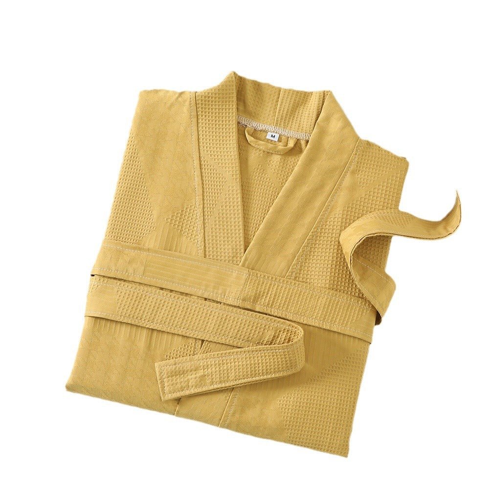 Cotton Single - layer Yarn Bathrobe Spring Summer Cropped Sleeves Mid - length Bathrobe - E. M. E. LLC0