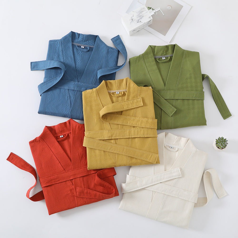 Cotton Single - layer Yarn Bathrobe Spring Summer Cropped Sleeves Mid - length Bathrobe - E. M. E. LLC0