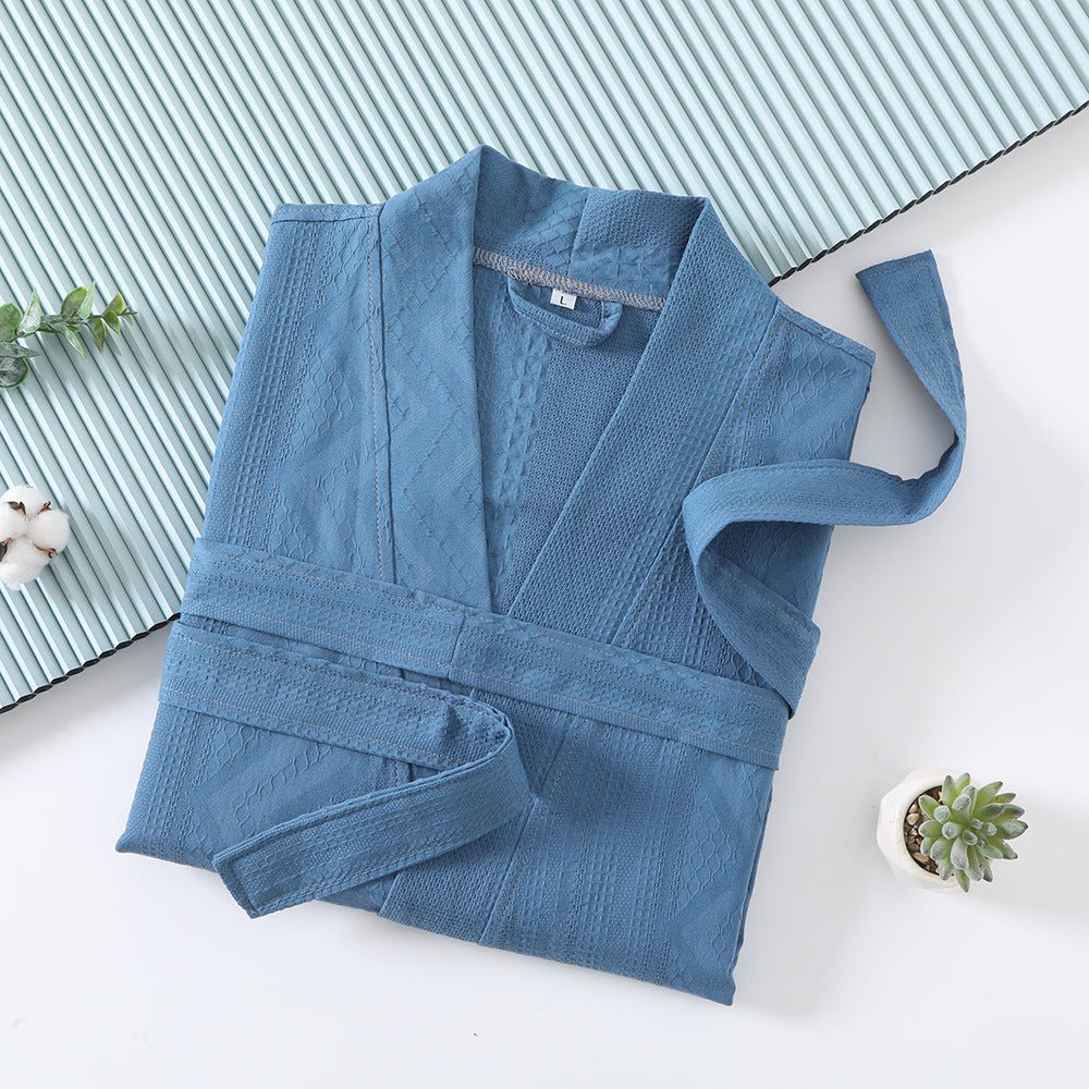 Cotton Single - layer Yarn Bathrobe Spring Summer Cropped Sleeves Mid - length Bathrobe - E. M. E. LLC0