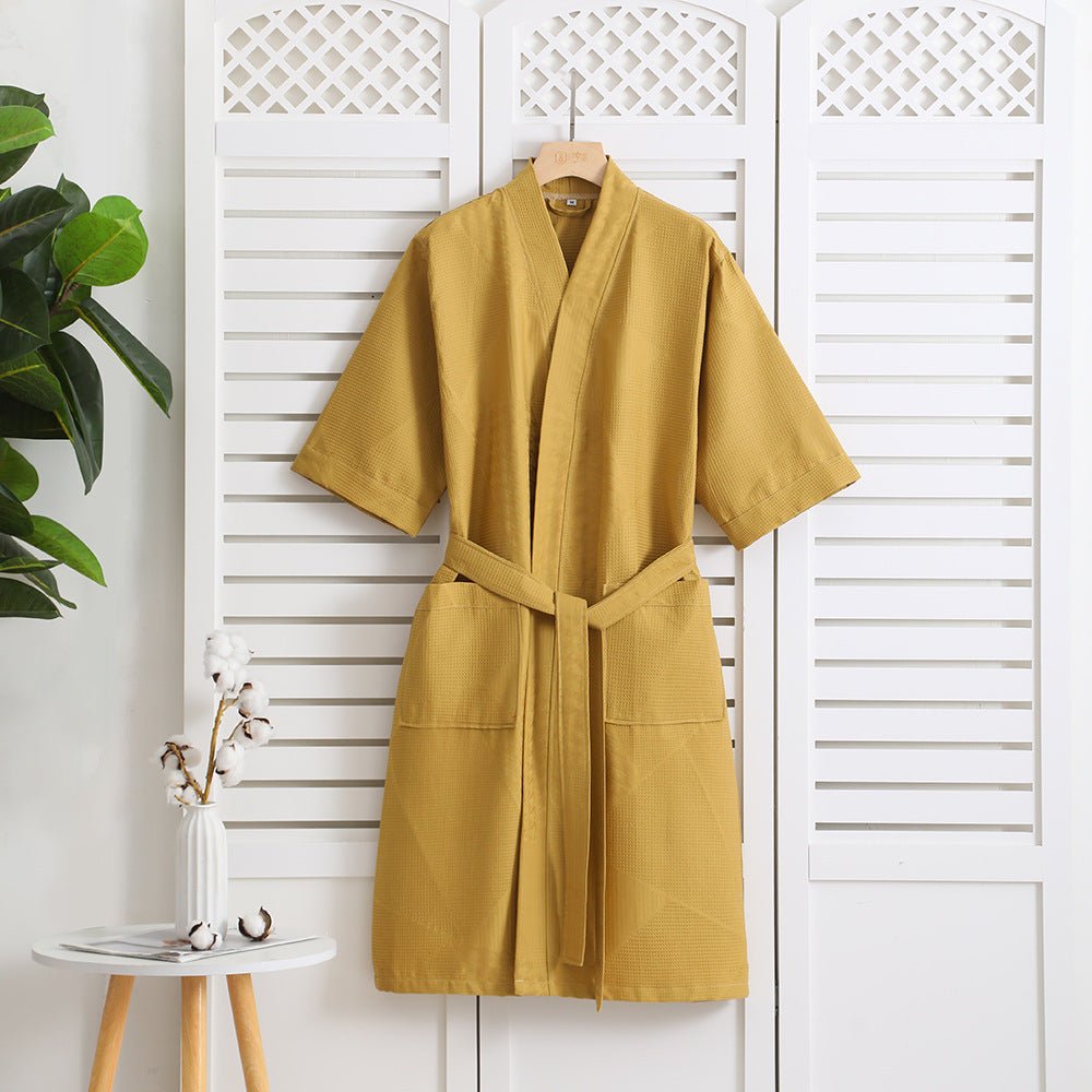 Cotton Single - layer Yarn Bathrobe Spring Summer Cropped Sleeves Mid - length Bathrobe - E. M. E. LLC0