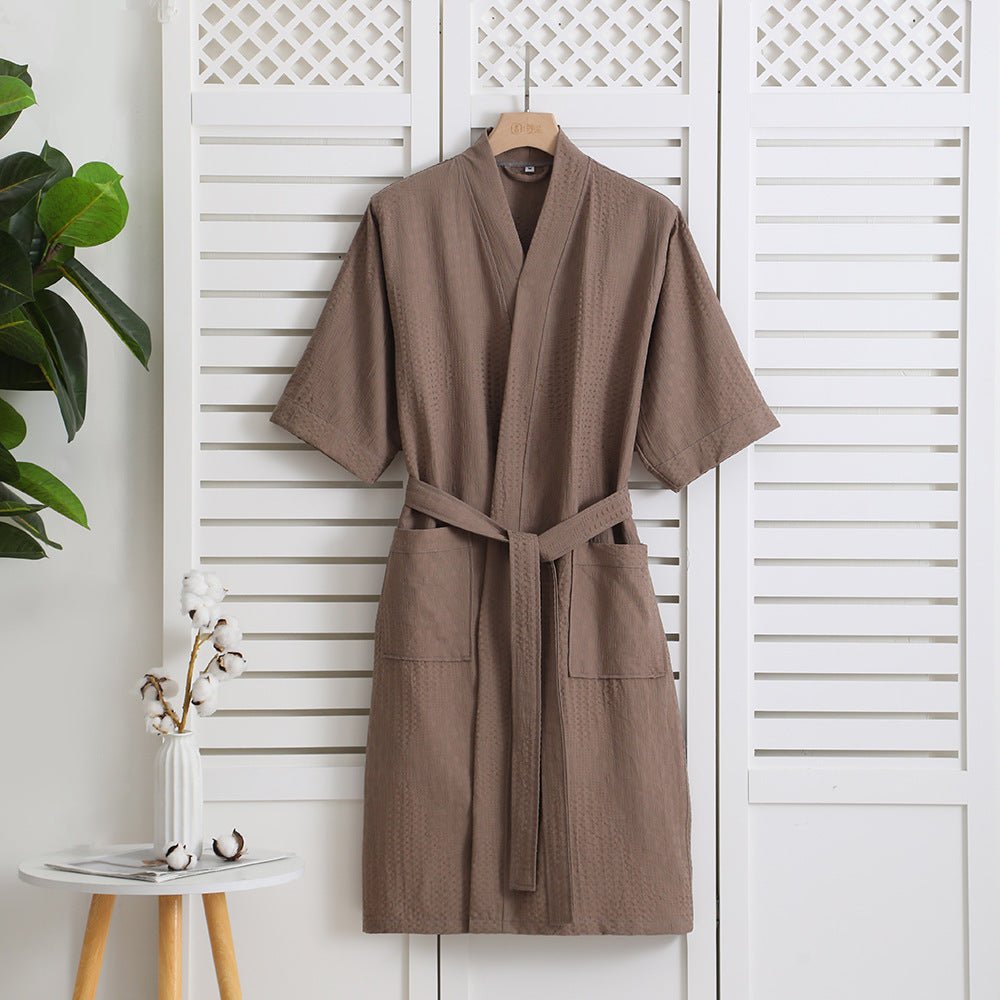 Cotton Single - layer Yarn Bathrobe Spring Summer Cropped Sleeves Mid - length Bathrobe - E. M. E. LLC0