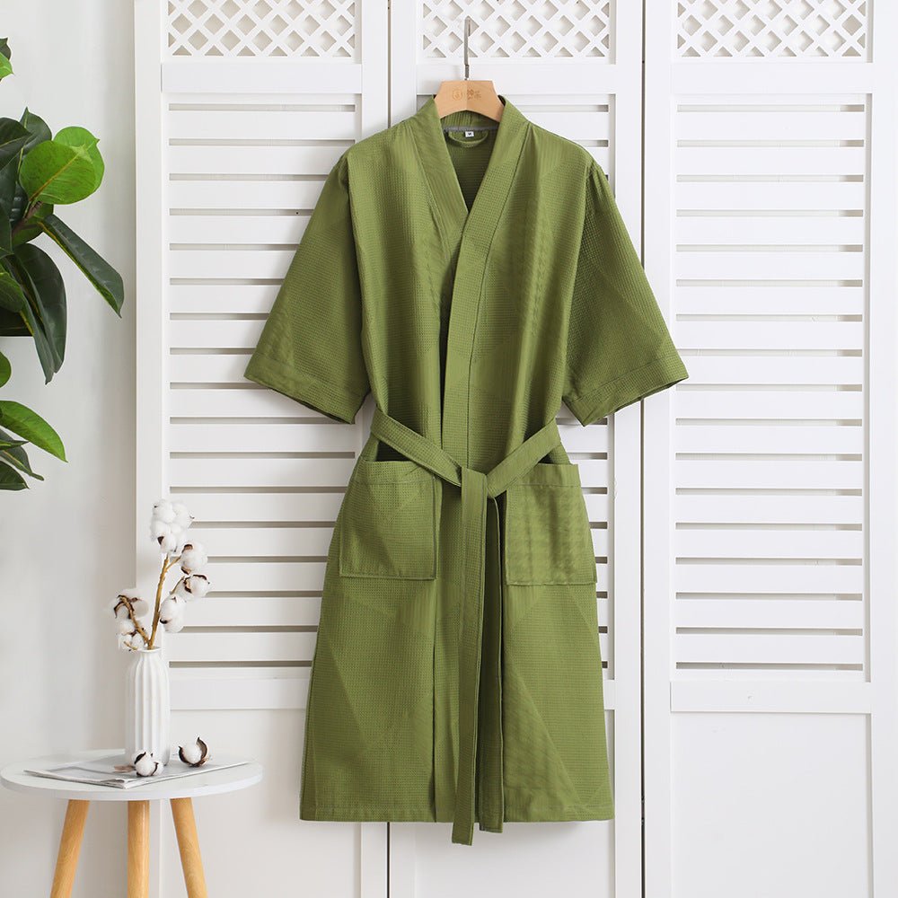Cotton Single - layer Yarn Bathrobe Spring Summer Cropped Sleeves Mid - length Bathrobe - E. M. E. LLC0