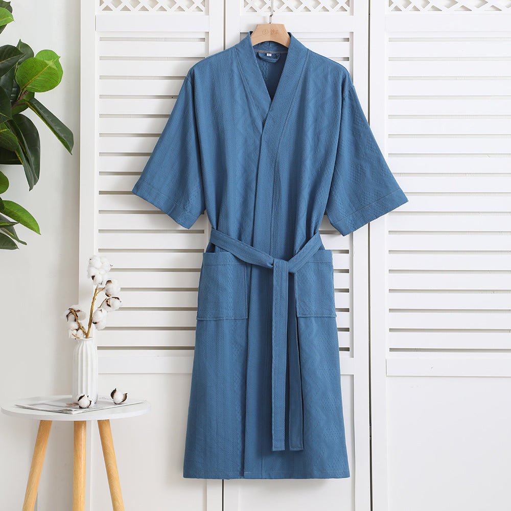 Cotton Single - layer Yarn Bathrobe Spring Summer Cropped Sleeves Mid - length Bathrobe - E. M. E. LLC0