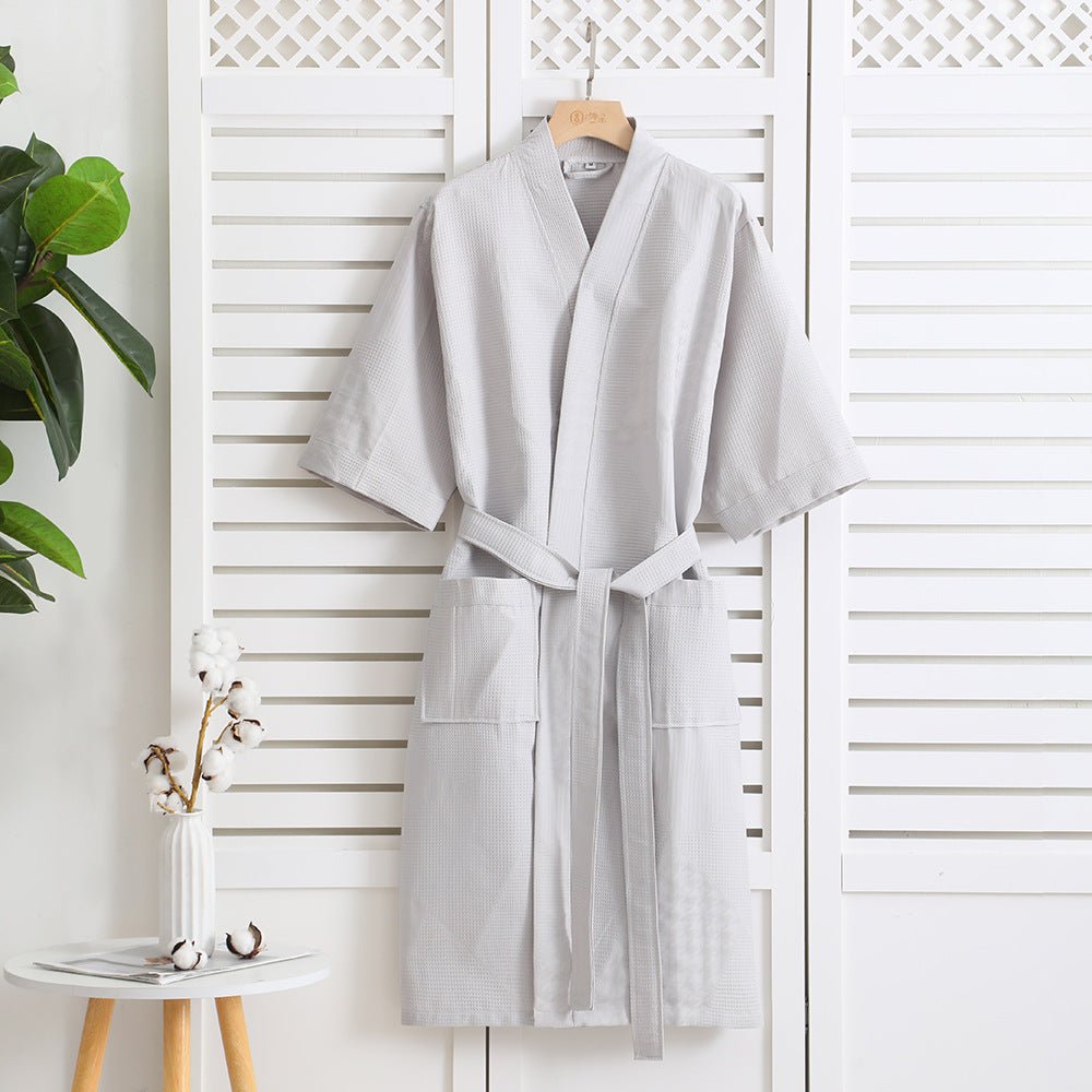 Cotton Single - layer Yarn Bathrobe Spring Summer Cropped Sleeves Mid - length Bathrobe - E. M. E. LLC0