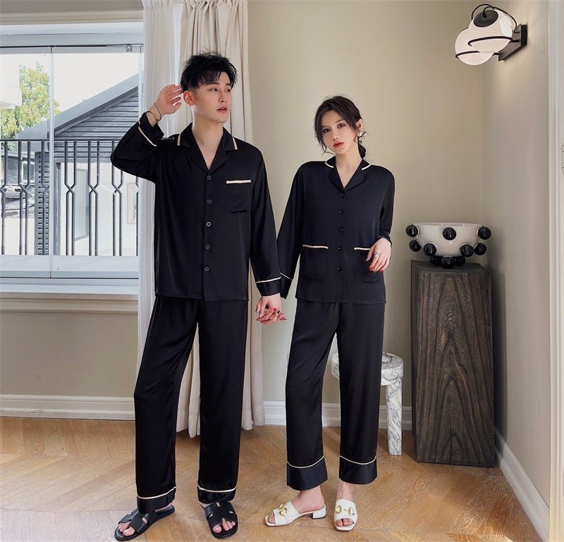 Couple Pajamas Lapel Cardigan Long Sleeves - E. M. E. LLC0