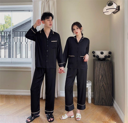 Couple Pajamas Lapel Cardigan Long Sleeves - E. M. E. LLC0