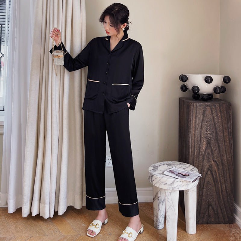 Couple Pajamas Lapel Cardigan Long Sleeves - E. M. E. LLC0