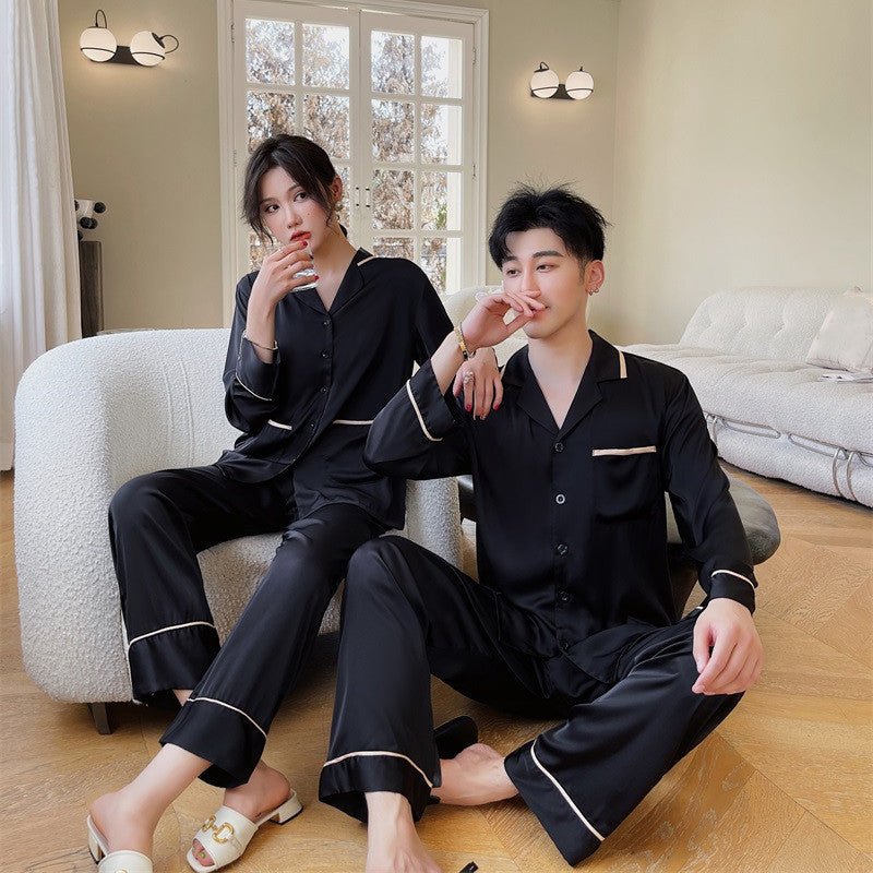 Couple Pajamas Lapel Cardigan Long Sleeves - E. M. E. LLC0