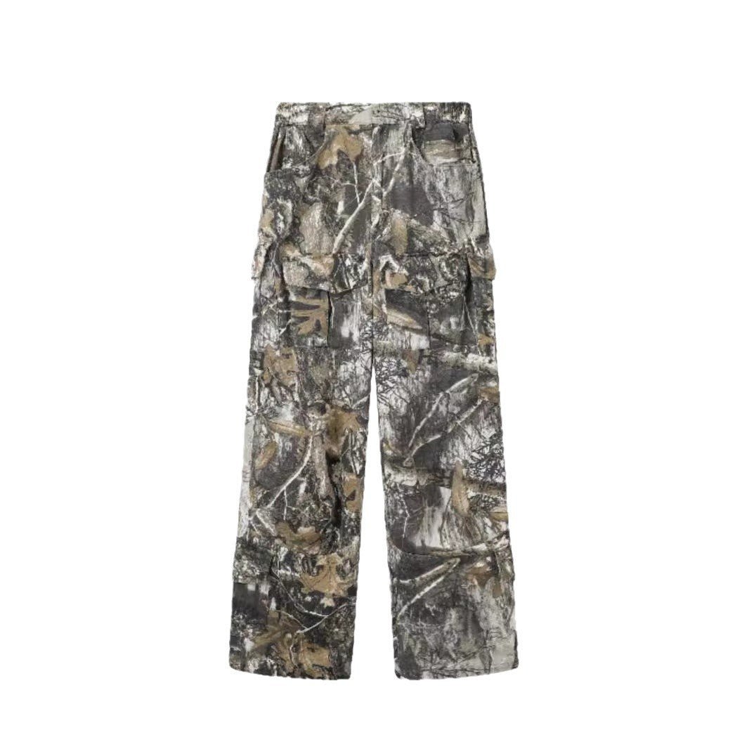 Distressed Camouflage Pants Wide Leg Loose Straight Cargo Pants - E. M. E. LLC0