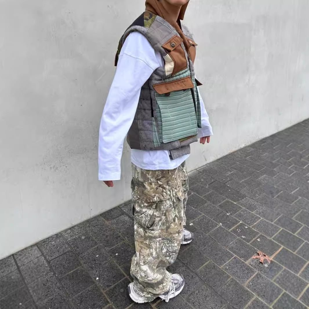 Distressed Camouflage Pants Wide Leg Loose Straight Cargo Pants - E. M. E. LLC0