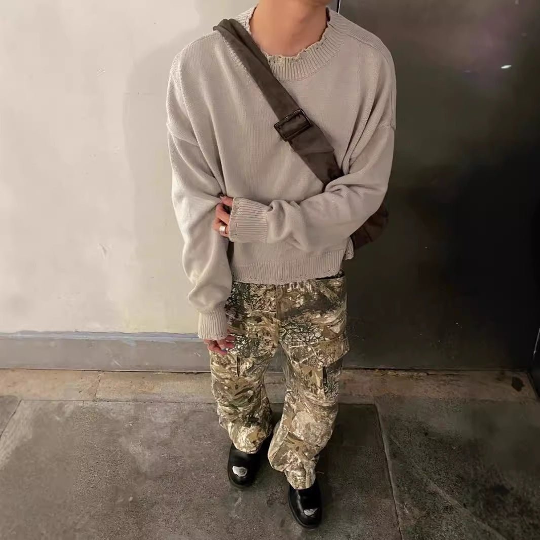 Distressed Camouflage Pants Wide Leg Loose Straight Cargo Pants - E. M. E. LLC0