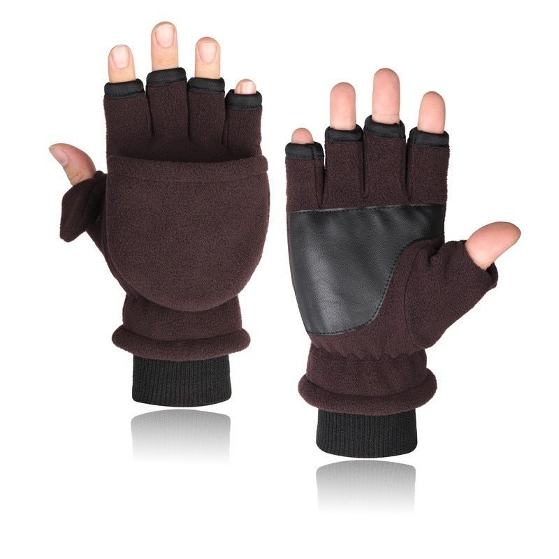 Double - layer Velvet Gloves Flip Touch Screen Half Finger Gloves - E. M. E. LLC0