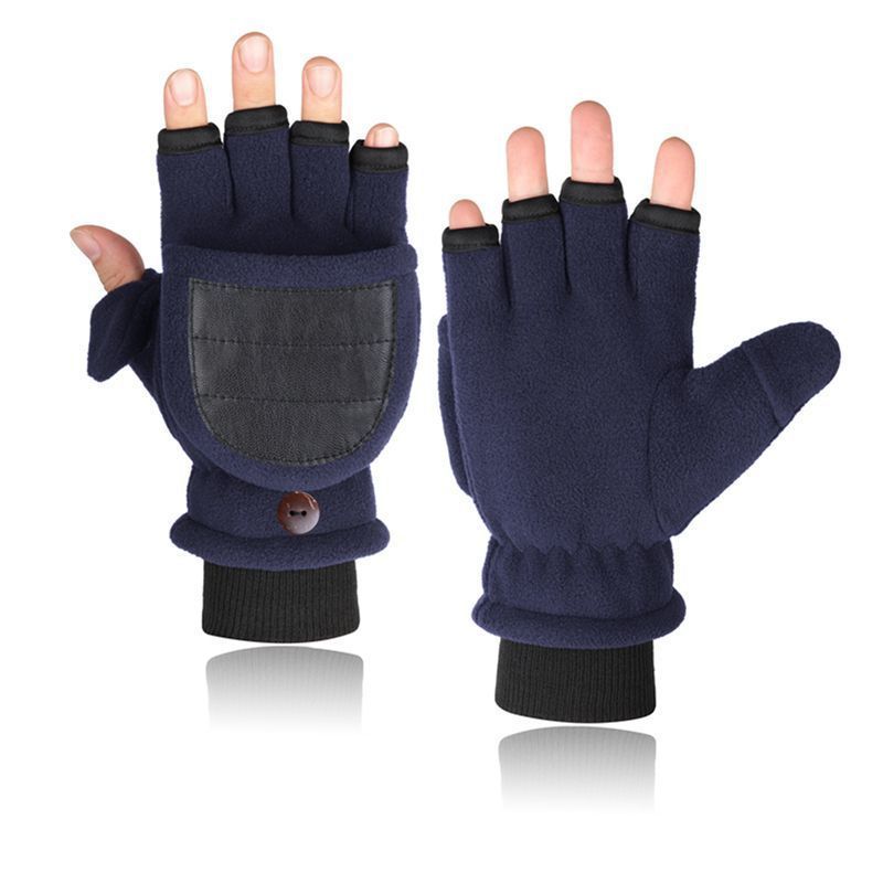 Double - layer Velvet Gloves Flip Touch Screen Half Finger Gloves - E. M. E. LLC0