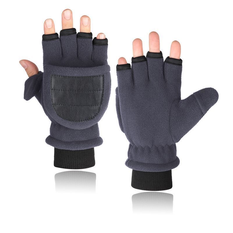 Double - layer Velvet Gloves Flip Touch Screen Half Finger Gloves - E. M. E. LLC0
