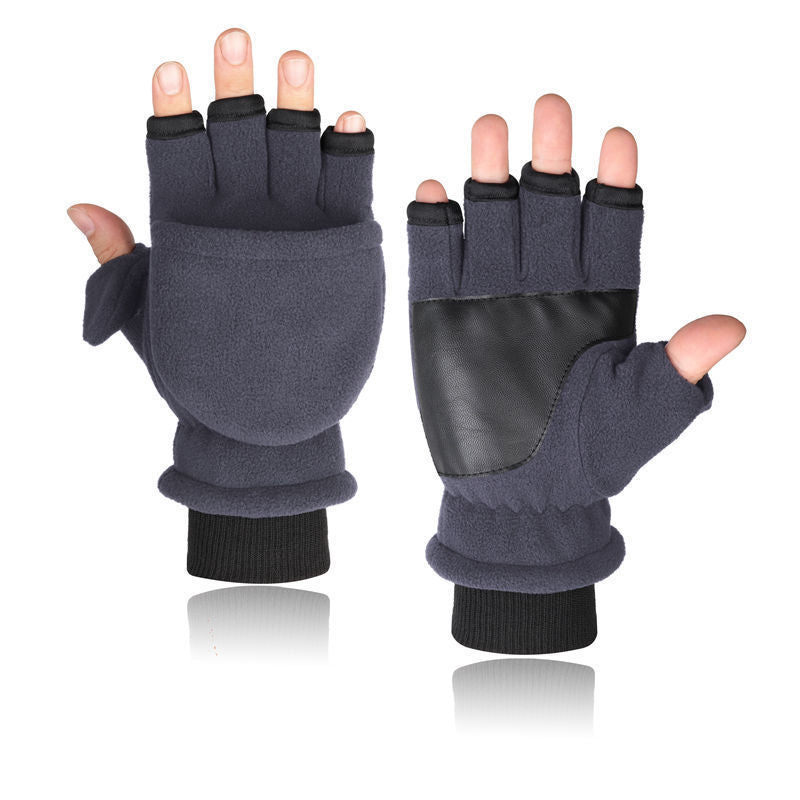 Double - layer Velvet Gloves Flip Touch Screen Half Finger Gloves - E. M. E. LLC0
