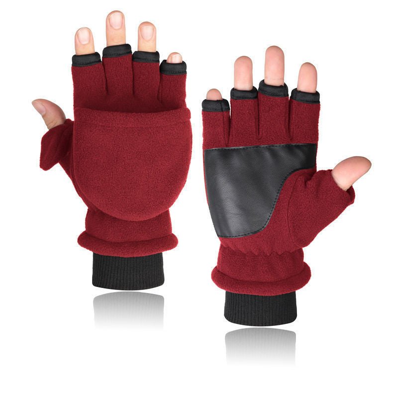 Double - layer Velvet Gloves Flip Touch Screen Half Finger Gloves - E. M. E. LLC0