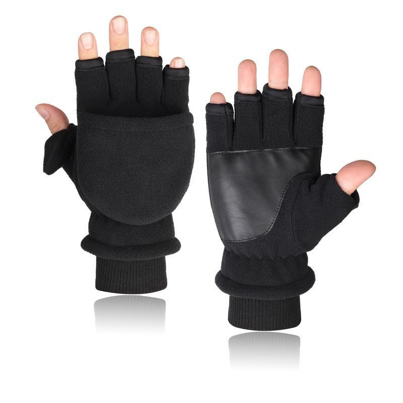 Double - layer Velvet Gloves Flip Touch Screen Half Finger Gloves - E. M. E. LLC0