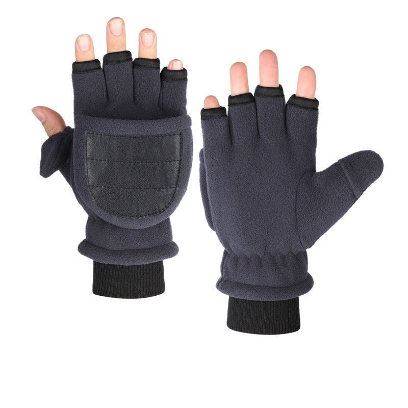 Double - layer Velvet Gloves Flip Touch Screen Half Finger Gloves - E. M. E. LLC0
