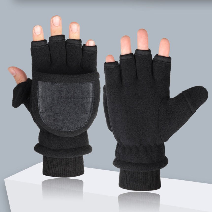 Double - layer Velvet Gloves Flip Touch Screen Half Finger Gloves - E. M. E. LLC0