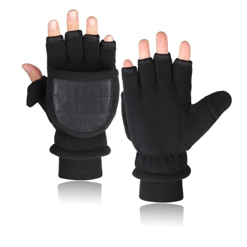 Double - layer Velvet Gloves Flip Touch Screen Half Finger Gloves - E. M. E. LLC0