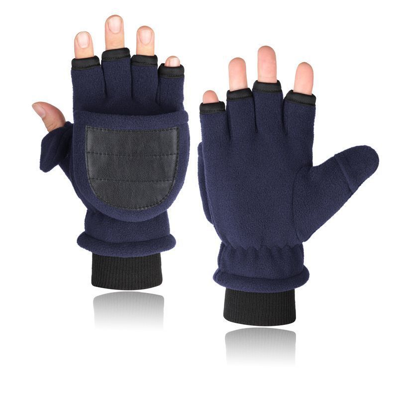 Double - layer Velvet Gloves Flip Touch Screen Half Finger Gloves - E. M. E. LLC0
