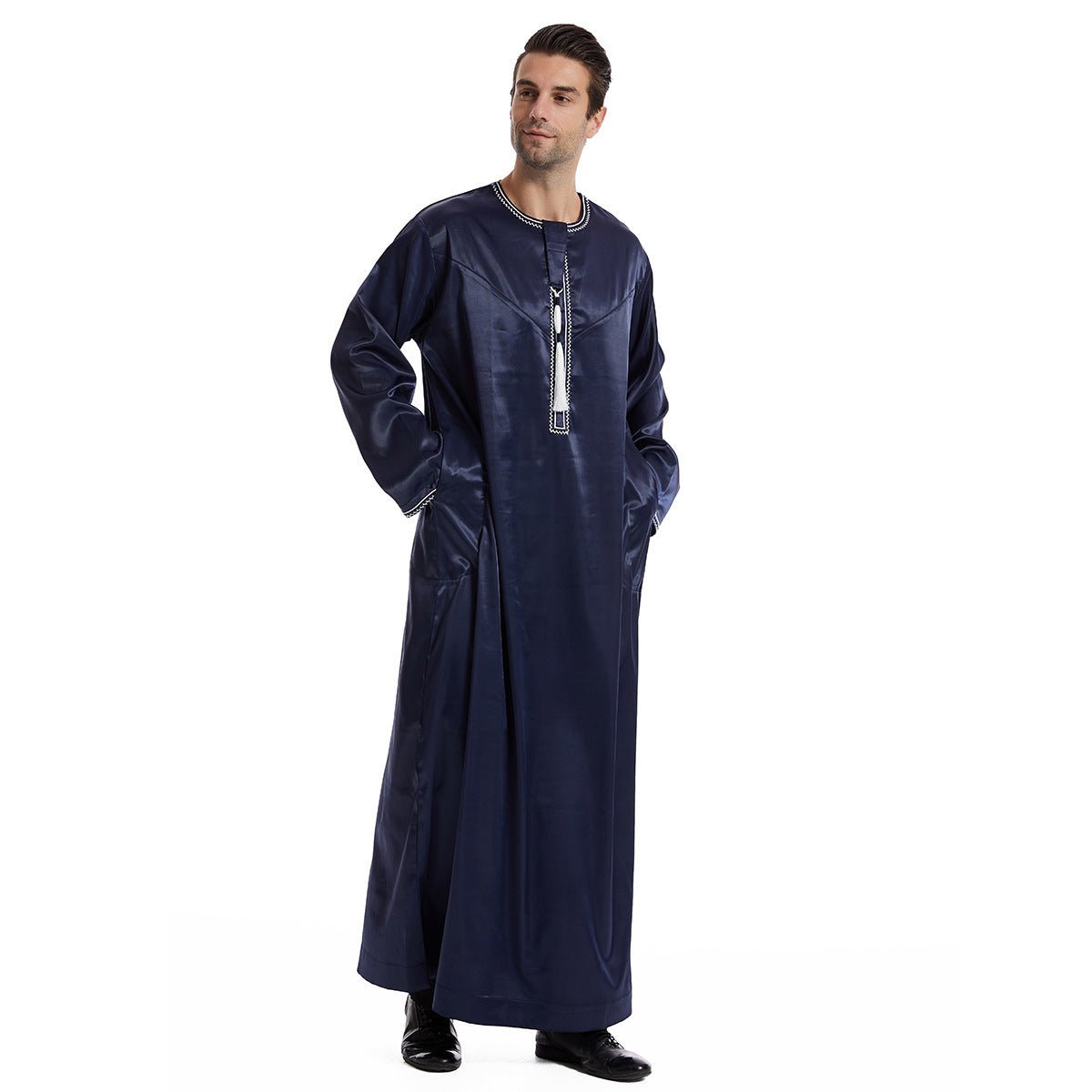 Ethnic Stitching Contrast Color Men's Robe - E. M. E. LLC0