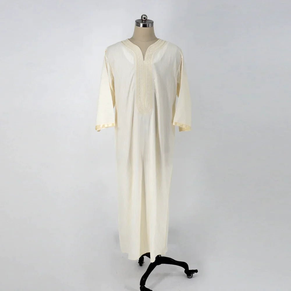 Ethnic Style Loose Casual Embroidery White Muslim Robe - E. M. E. LLC0