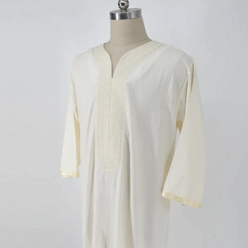 Ethnic Style Loose Casual Embroidery White Muslim Robe - E. M. E. LLC0