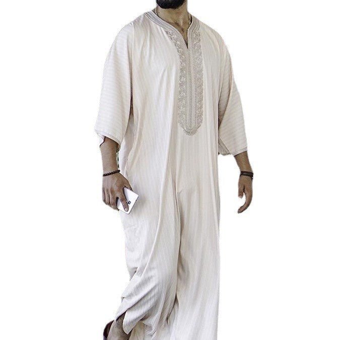 Ethnic Style Loose Casual Embroidery White Muslim Robe - E. M. E. LLC0