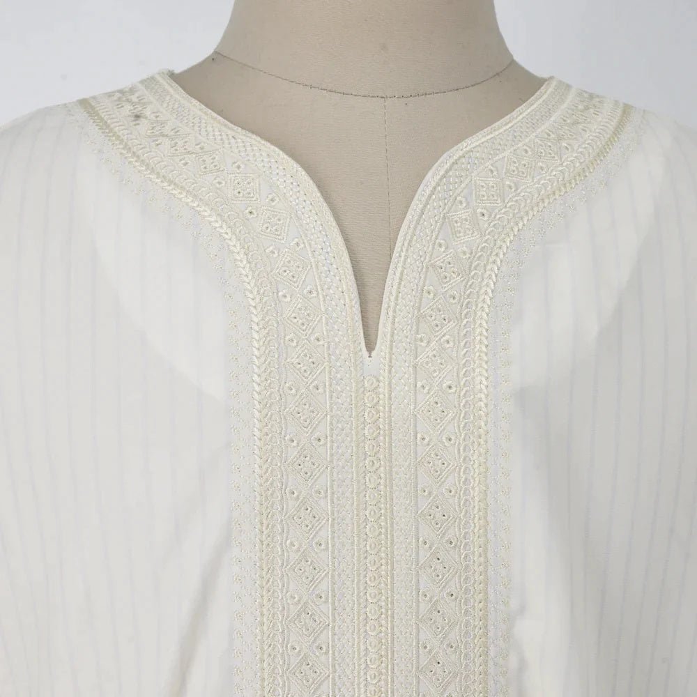 Ethnic Style Loose Casual Embroidery White Muslim Robe - E. M. E. LLC0