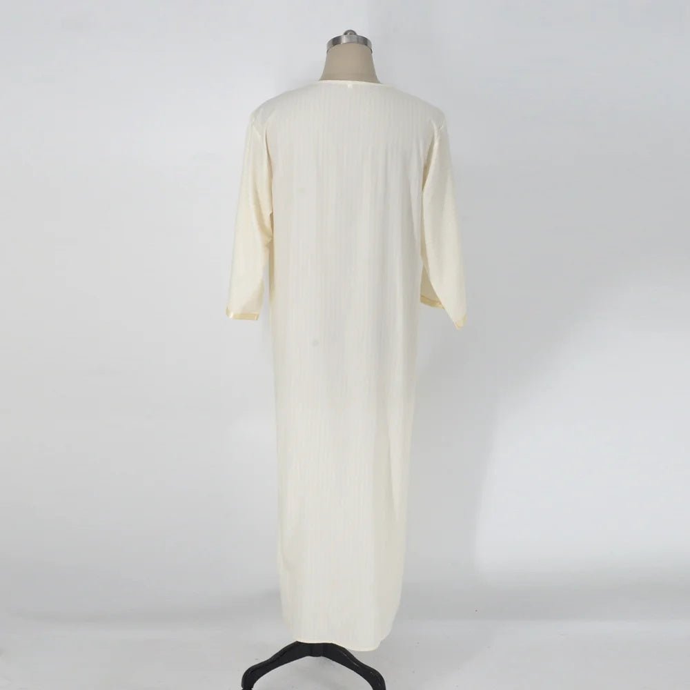 Ethnic Style Loose Casual Embroidery White Muslim Robe - E. M. E. LLC0