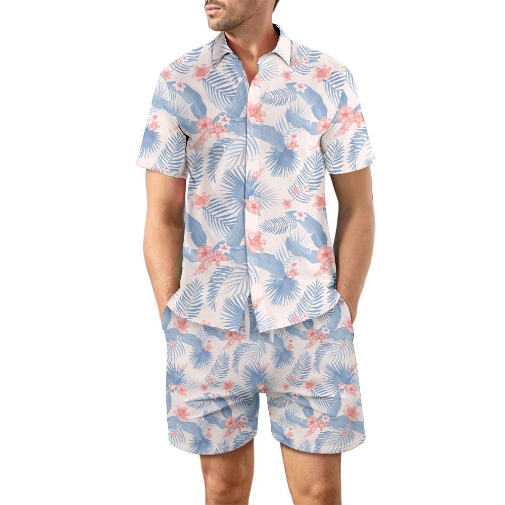 European Size Men's Casual Loose Shirt Suit Hawaii Seaside 3d Digital Printing Beach Short Sleeve Shorts - E. M. E. LLC0