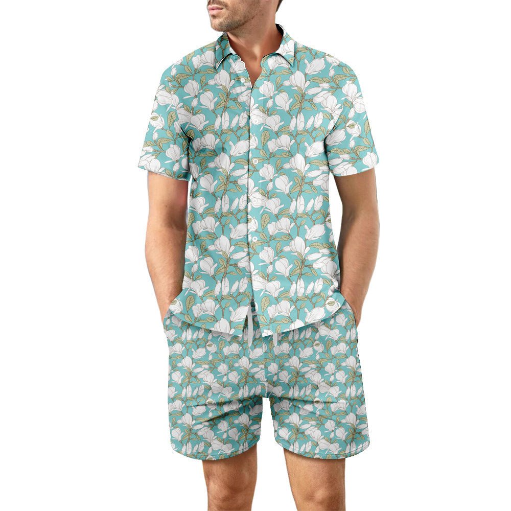 European Size Men's Casual Loose Shirt Suit Hawaii Seaside 3d Digital Printing Beach Short Sleeve Shorts - E. M. E. LLC0