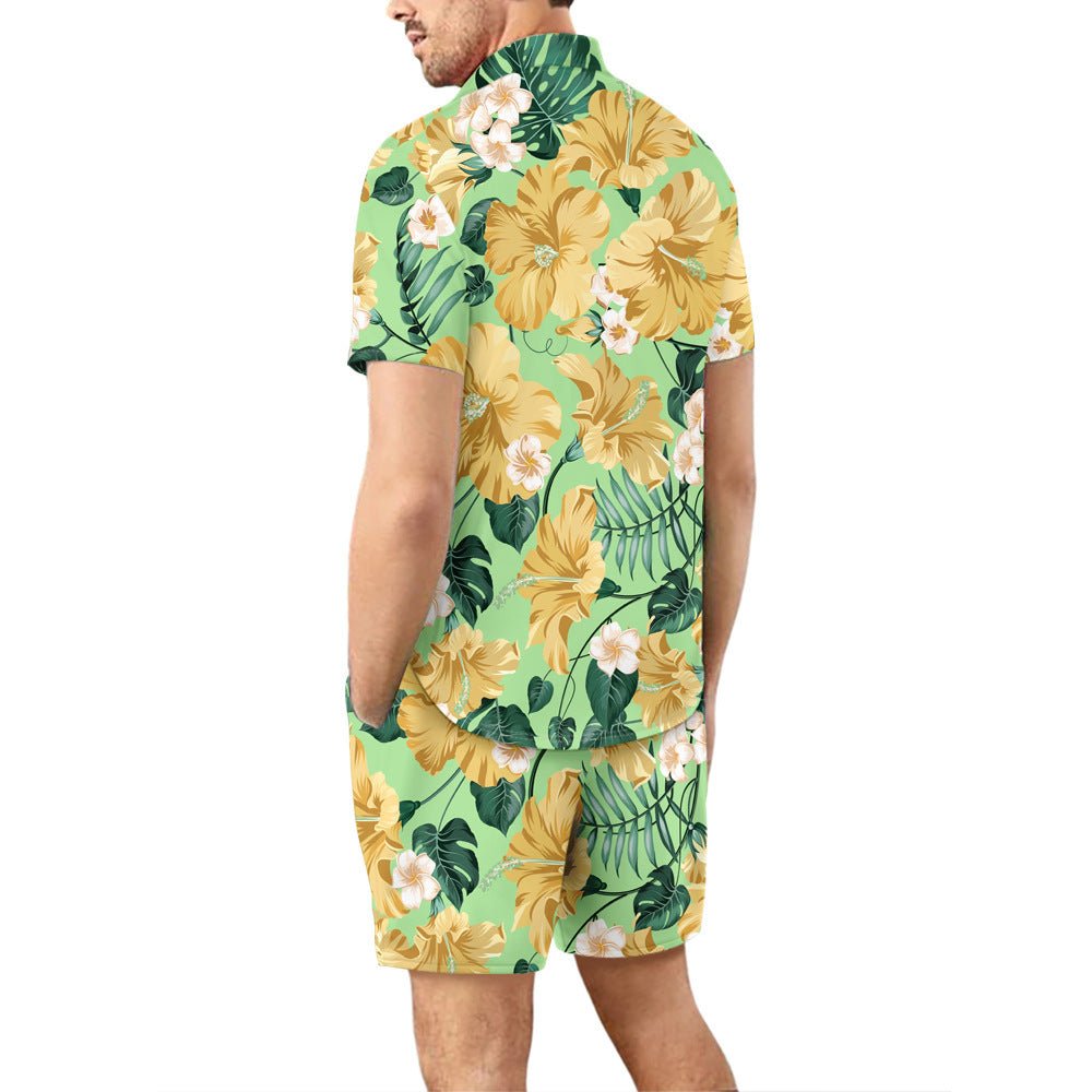 European Size Men's Casual Loose Shirt Suit Hawaii Seaside 3d Digital Printing Beach Short Sleeve Shorts - E. M. E. LLC0