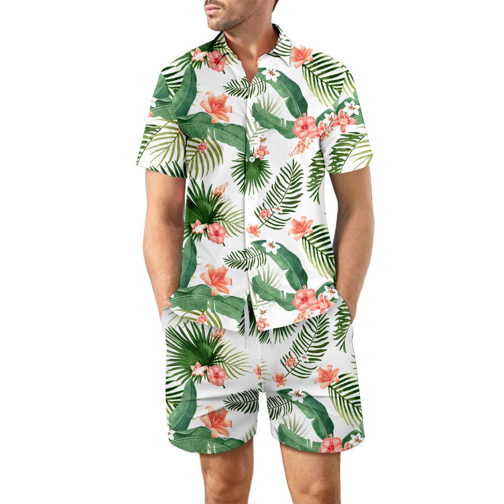 European Size Men's Casual Loose Shirt Suit Hawaii Seaside 3d Digital Printing Beach Short Sleeve Shorts - E. M. E. LLC0