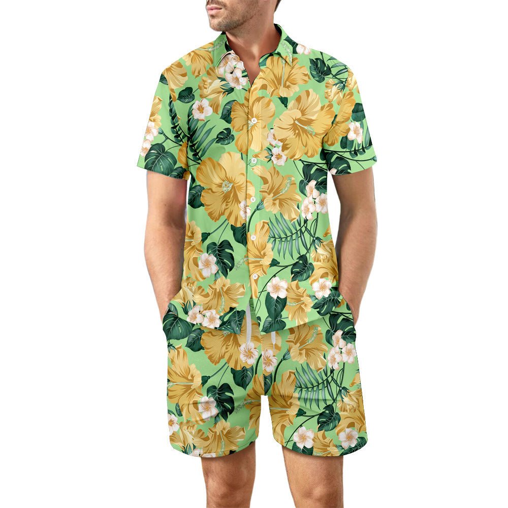 European Size Men's Casual Loose Shirt Suit Hawaii Seaside 3d Digital Printing Beach Short Sleeve Shorts - E. M. E. LLC0