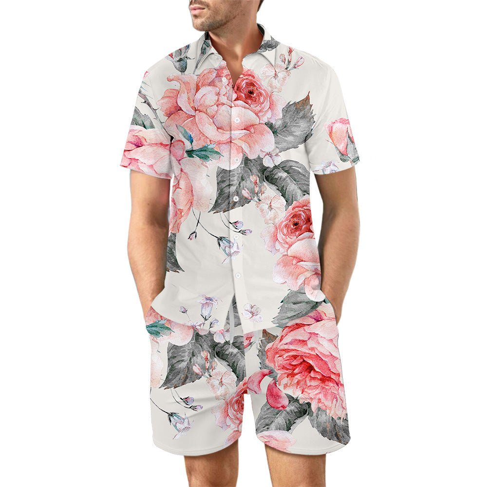 European Size Men's Casual Loose Shirt Suit Hawaii Seaside 3d Digital Printing Beach Short Sleeve Shorts - E. M. E. LLC0