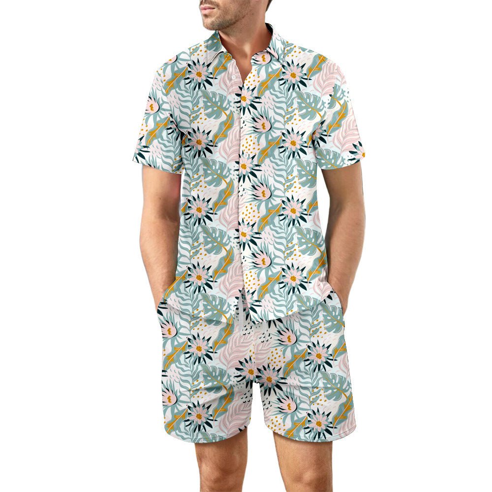European Size Men's Casual Loose Shirt Suit Hawaii Seaside 3d Digital Printing Beach Short Sleeve Shorts - E. M. E. LLC0
